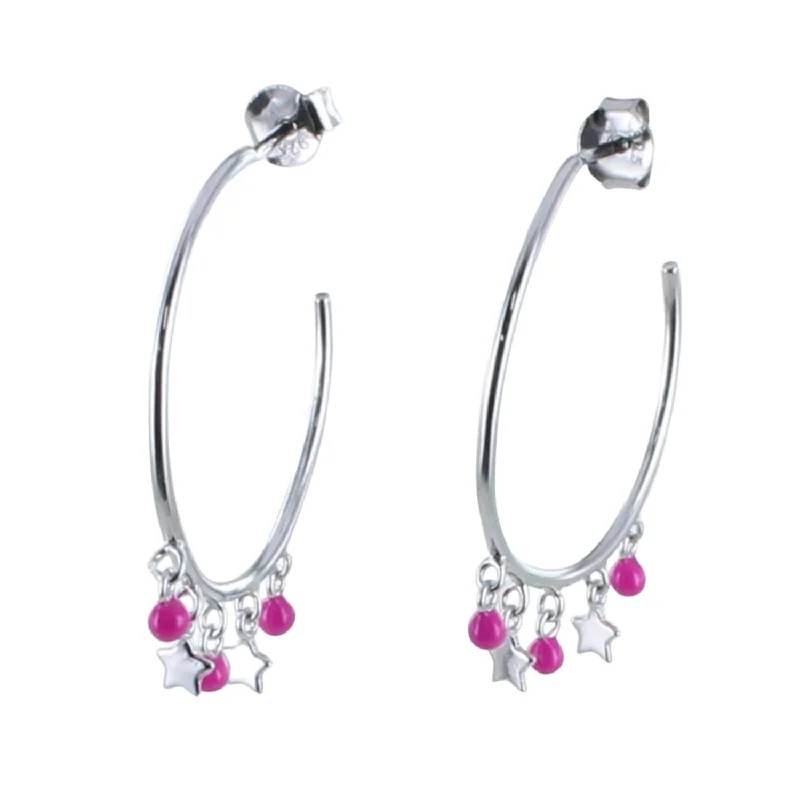 statement gemstone rings for women -Pink Starry Sterling Silver Hoop Earrings