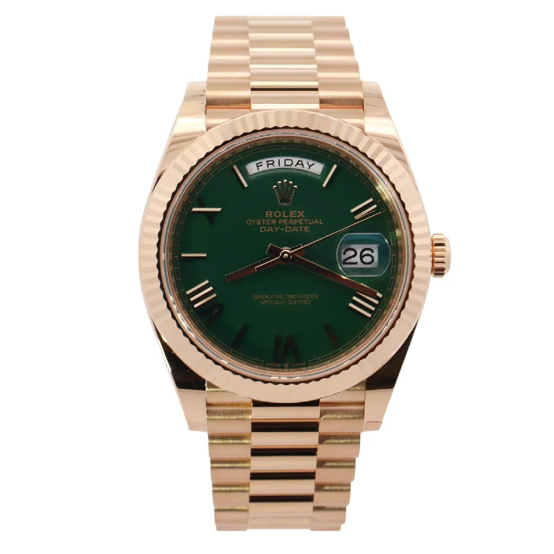 Rolex Day Date Yellow Gold 40mm Green Roman Dial Watch Reference# 228238