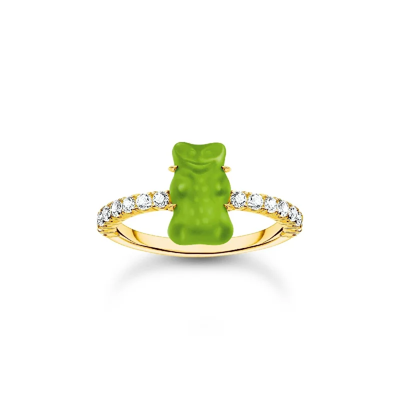 modern necklaces for women -THOMAS SABO Ring with green mini sized goldbears and zirconia