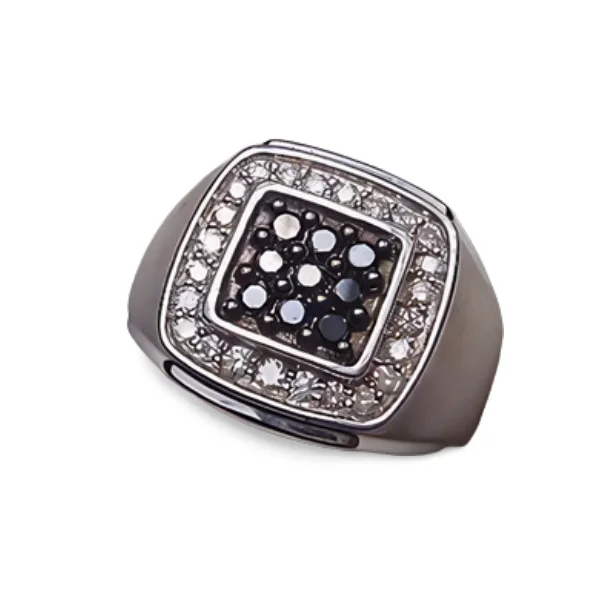 Estate Sterling 925 Silver Black White Diamond Mens Mans Band Ring