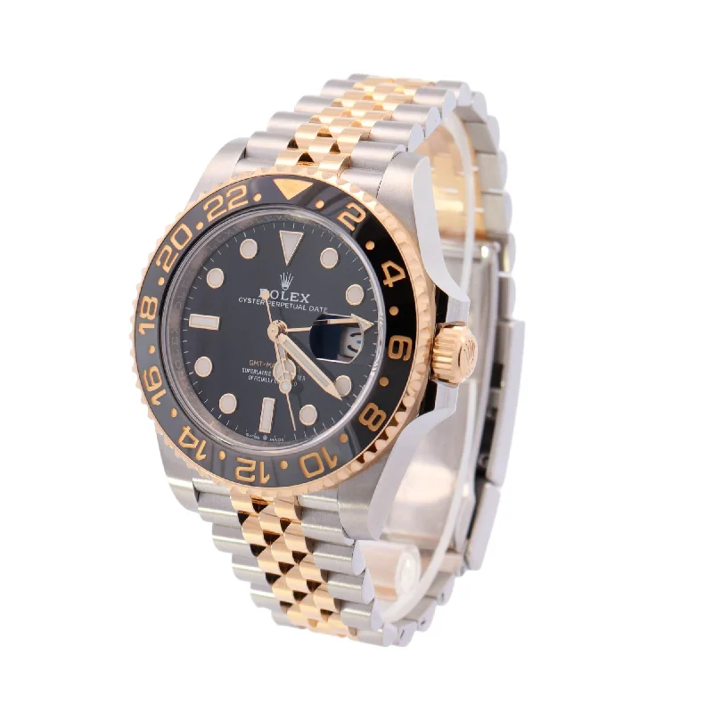 Rolex GMT Master II "Guinness" Two-Tone Stainless Steel & Yellow Gold 40mm Black Dot Dial Watch Reference# 126713GRNR