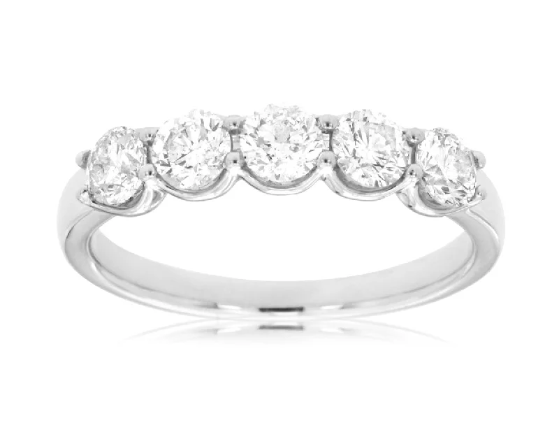 classic halo engagement rings -Round Diamond Shared Prong Wedding Band in 14k White Gold, 1.0cttw