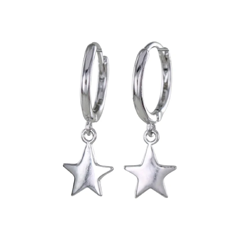 colorful diamond rings for women -Sterling Silver Sleepy Star Hoop Earrings