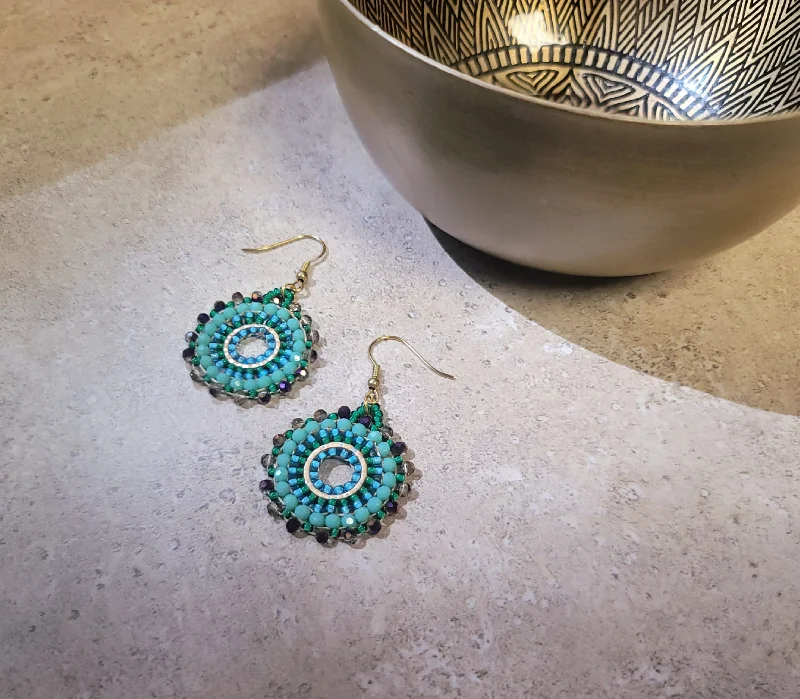 matching rings for couples -Peacock Pinwheel Earrings