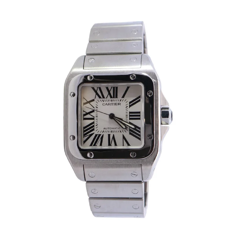 Cartier Santos 100 Stainless Steel 38mm White Roman Dial Watch  Reference #: W200737G