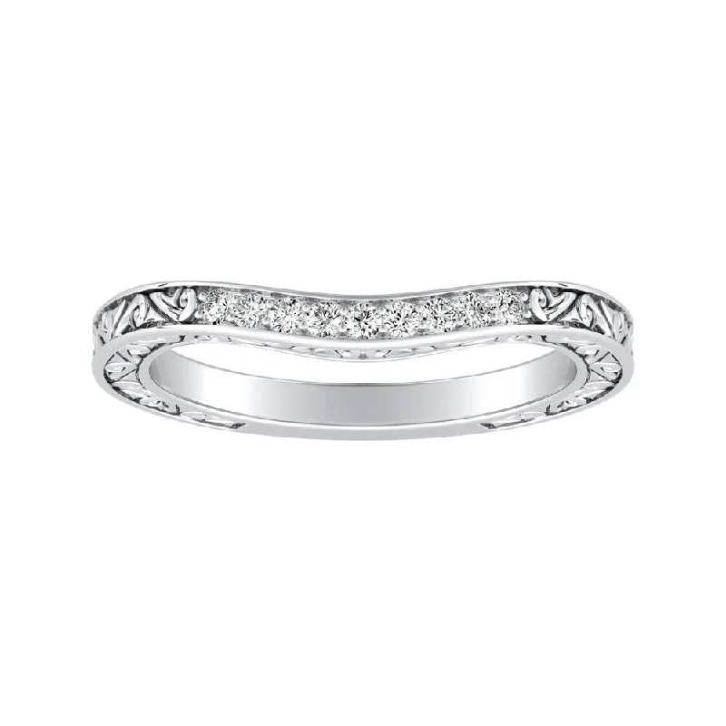 vintage platinum engagement rings -Auriya 0.07ctw Vintage Curved Diamond Wedding Band Platinum