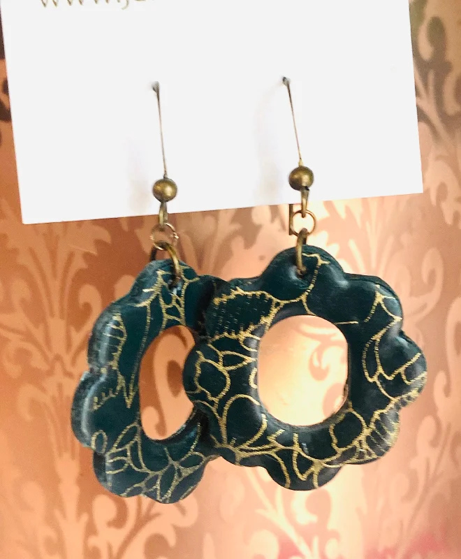 unique gemstone rings for women -Teal and Gold Hoop Earrings, Clay Circle Earrings, Earrings