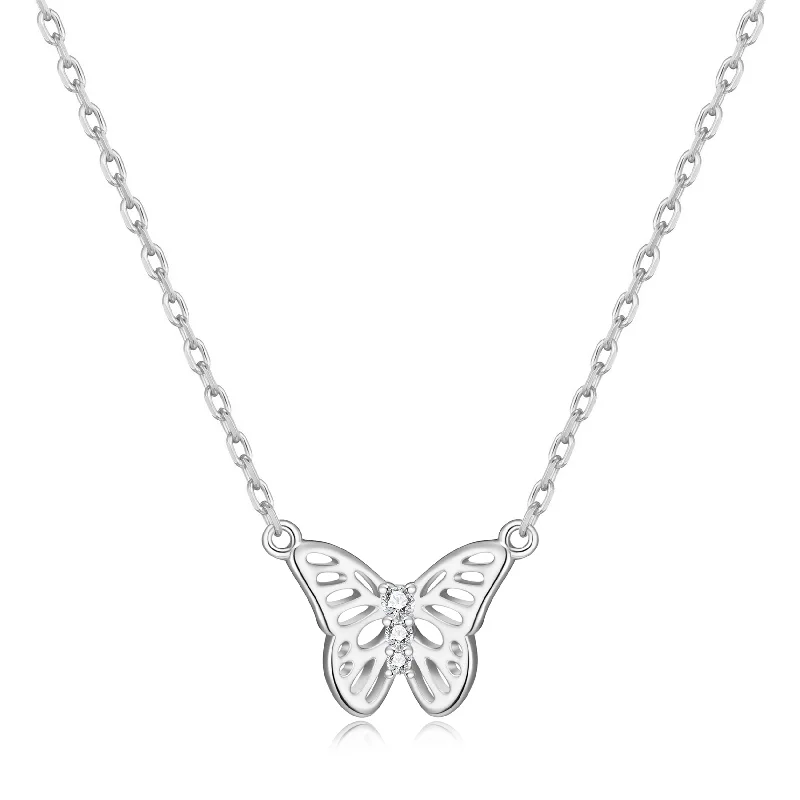 diamond pendant necklaces for women -Silver Plated Butterfly Necklace Created with Zircondia® Crystals