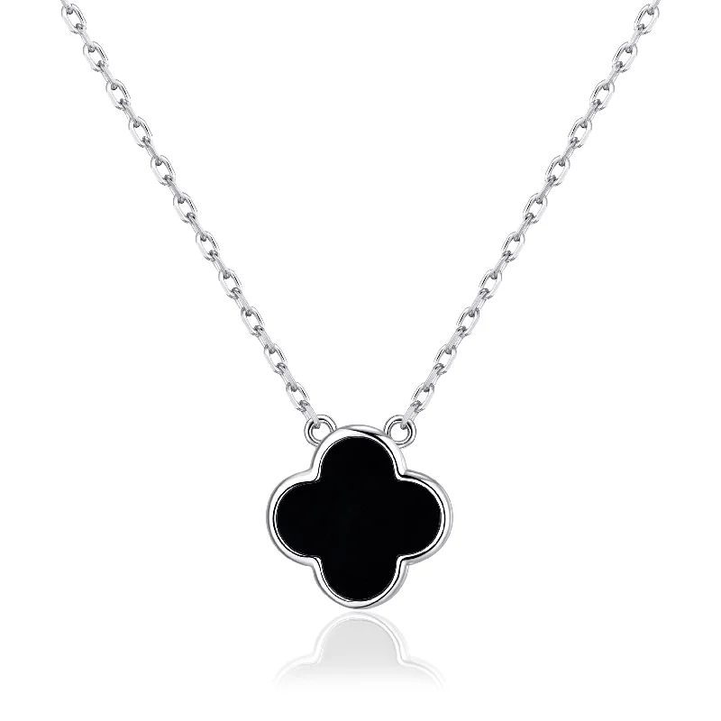 infinity pendant necklaces for women -Black Onyx Gemstone Clover Necklace