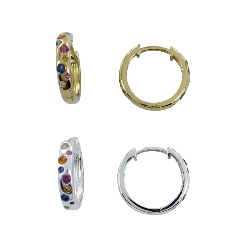 trendy stud earrings for women -Rainbow Stone Hoops