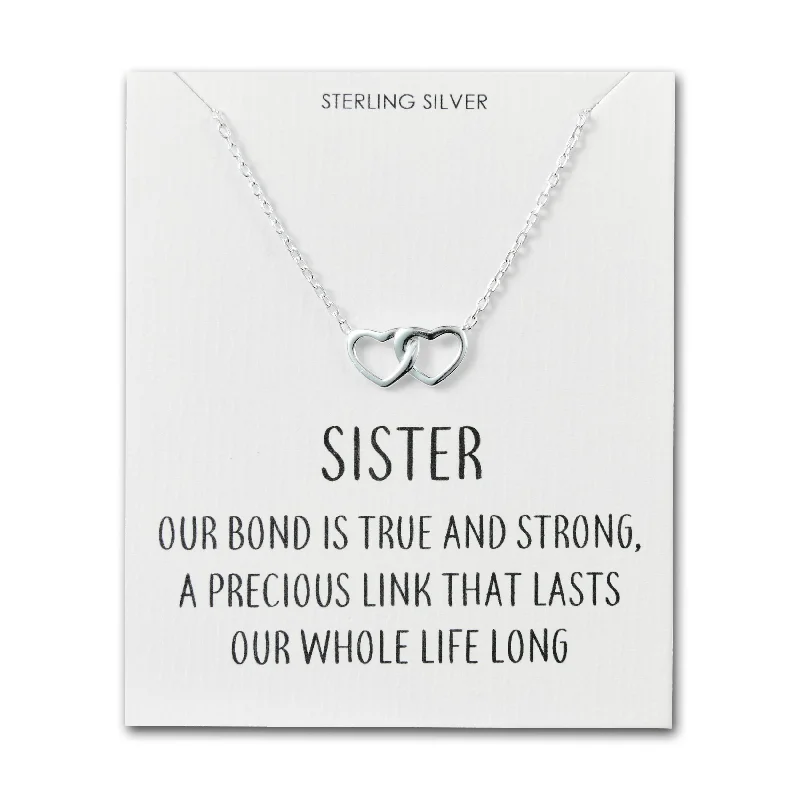 boho chic necklaces for women -Sterling Silver Sister Quote Heart Link Necklace