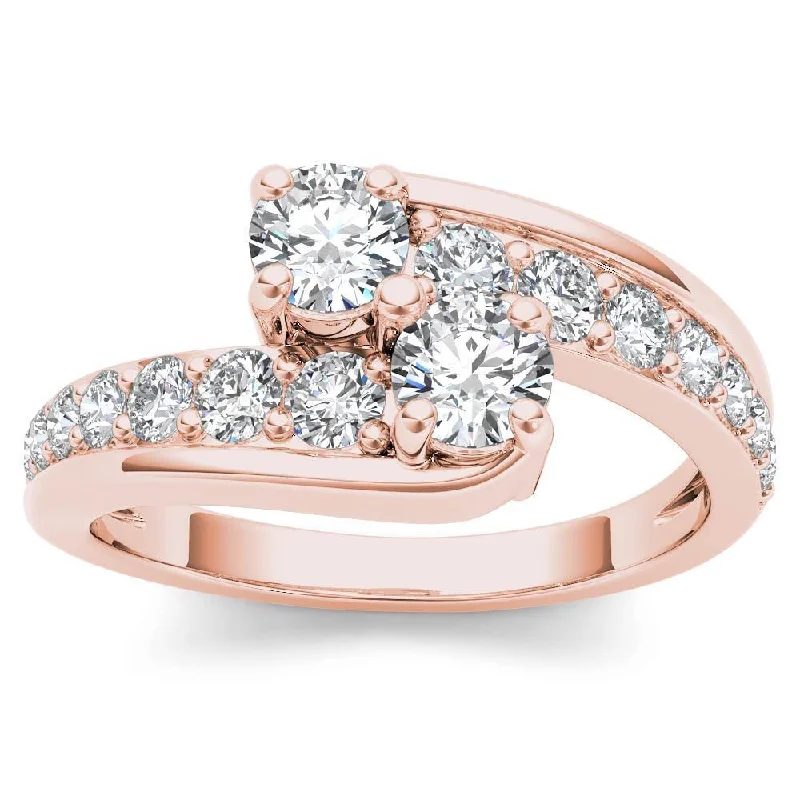 De Couer 14k Rose Gold 1ct TDW Two-Stone Diamond Bypass Ring - Pink