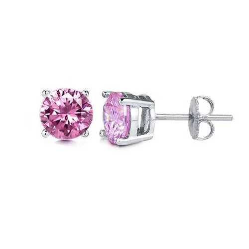 dainty rings for women -Pink Cubic Zircon  925 Sterling Silver Earrings Top Quality Cubic Zirconia Round Stones