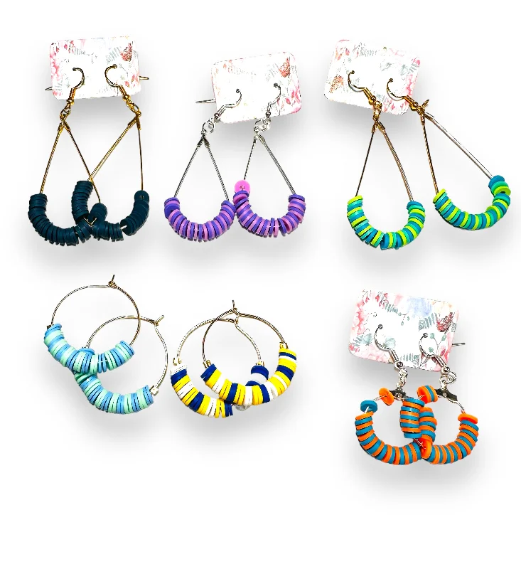 affordable earrings for women -Colorful Clay Hoops/ Heishi Bead Earrings