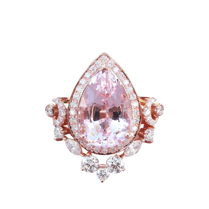 gemstone diamond engagement rings -Pear shape Morganite Engagement Two Rings Set - Moonchild