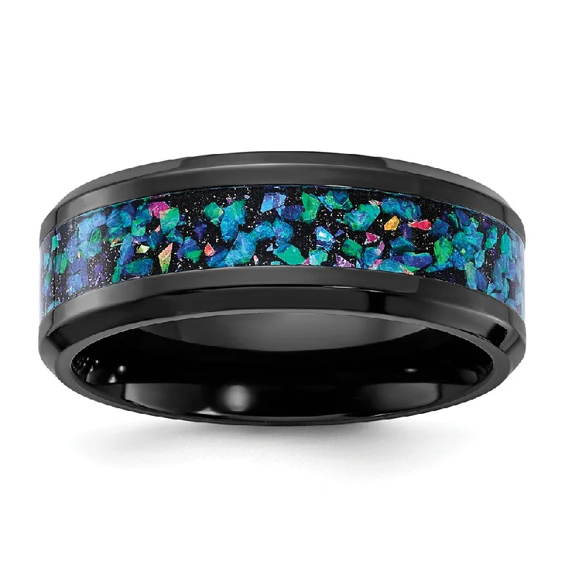 sapphire necklaces for women -8mm Black Zirconium Multi-Color Imitation Opal Inlay Standard Fit Band