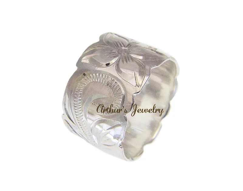 925 STERLING SILVER HAWAIIAN PLUMERIA FLOWER SCROLL CUT OUT 15MM BAND RING