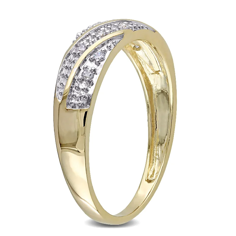 wedding engagement rings for brides -Miadora Mens 1/10 CT TW Diamond Striped Wedding Band in 10k Yellow Gold