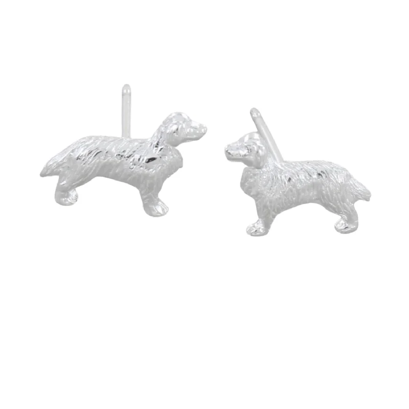 crystal earrings for women -Silver Retriever Stud Earrings