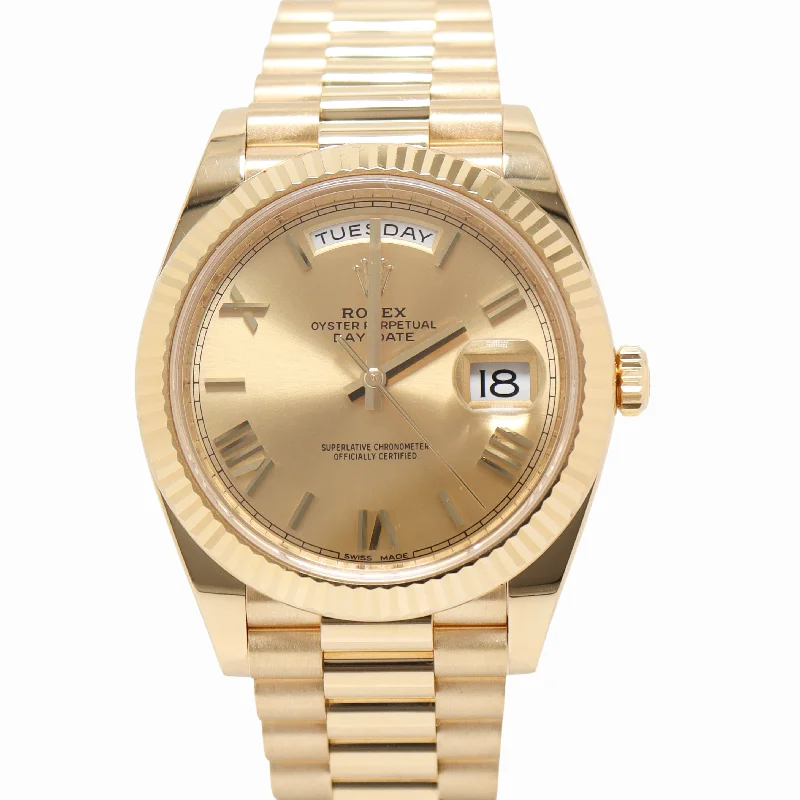 Rolex Day-Date Yellow Gold 40mm Champagne Roman Dial Watch Reference# 228238