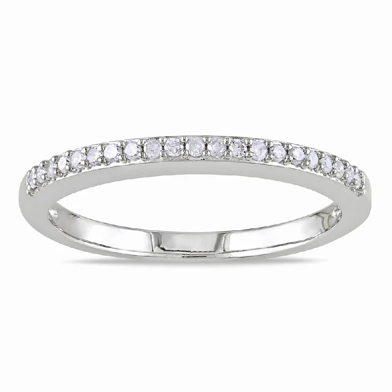 trendy engagement rings for women -Miadora 10k White Gold 1/10ct TDW Diamond Anniversary Stackable Wedding Band Ring