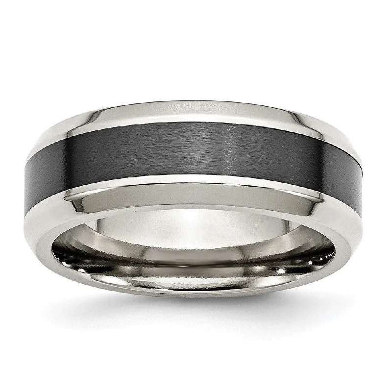 unique necklaces for women -8mm Stainless Steel & Black Ceramic Center Beveled Standard Fit Band