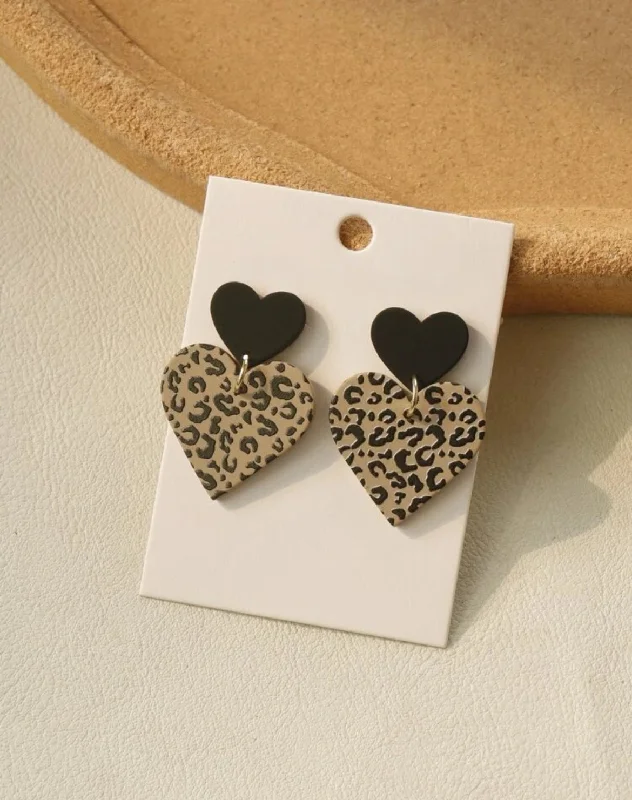 ruby rings for women -Leopard Print Heart Stud Drop Earrings