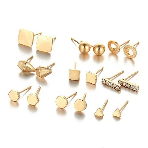 birthstone rings for women -Sexy Sparkles 9 Pairs Small Gold Tone Stud Earrings Ear Posts Womens Girls Assorted