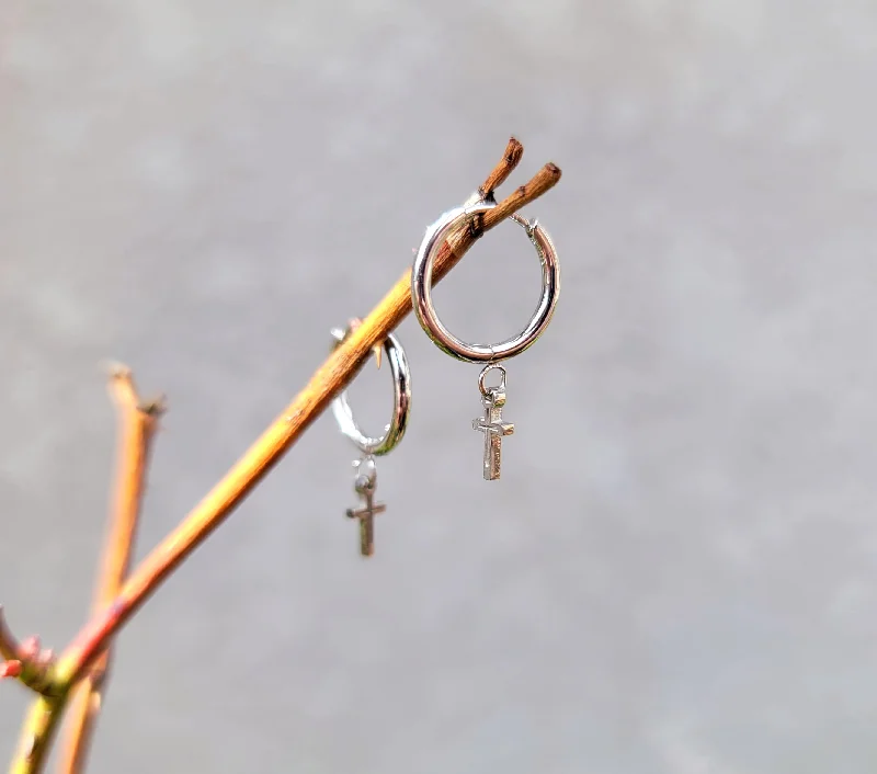 flower-shaped earrings for women -Tiny Cross Hoop Earrings