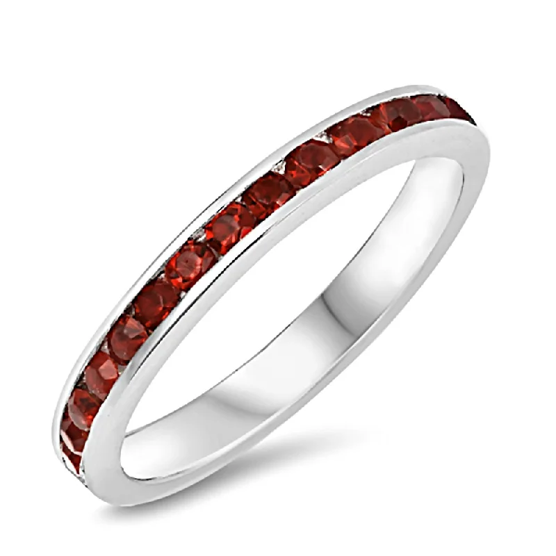 Giselle: Stackable Garnet Ice CZ Birthstone Eternity Band Ring