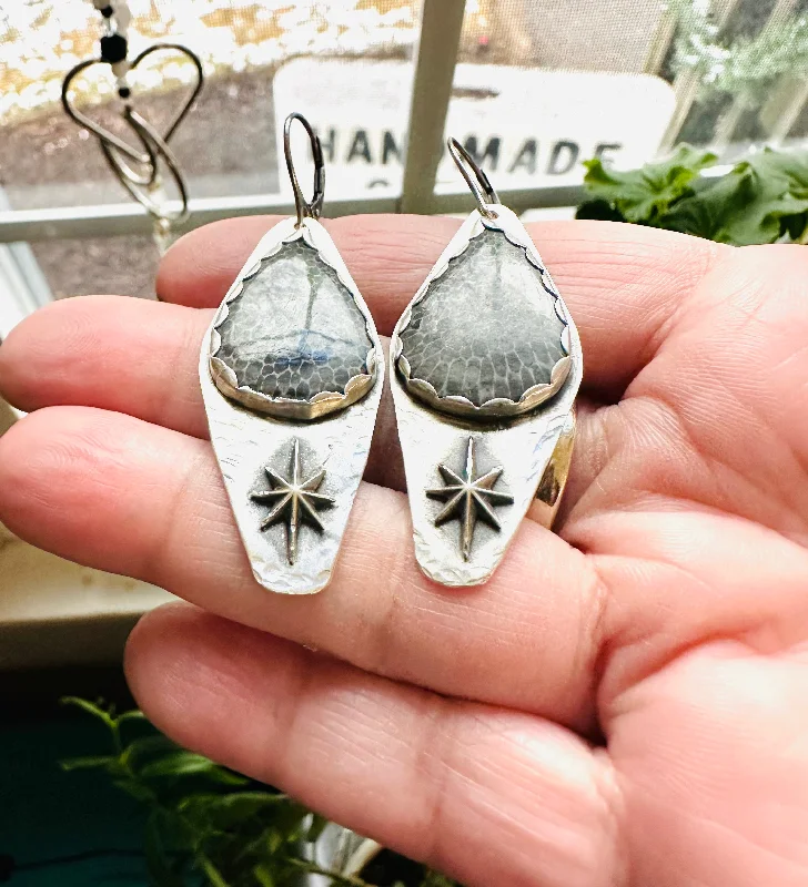 platinum rings for women -Fossil Earrings, Silver Star and Fossil Earrings