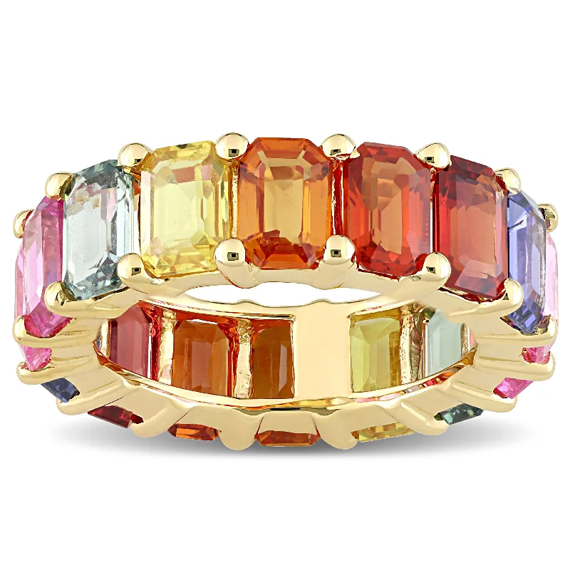 Miadora 14k Yellow Gold Octagon-cut Multi-color Sapphire Full-Eternity Band Ring