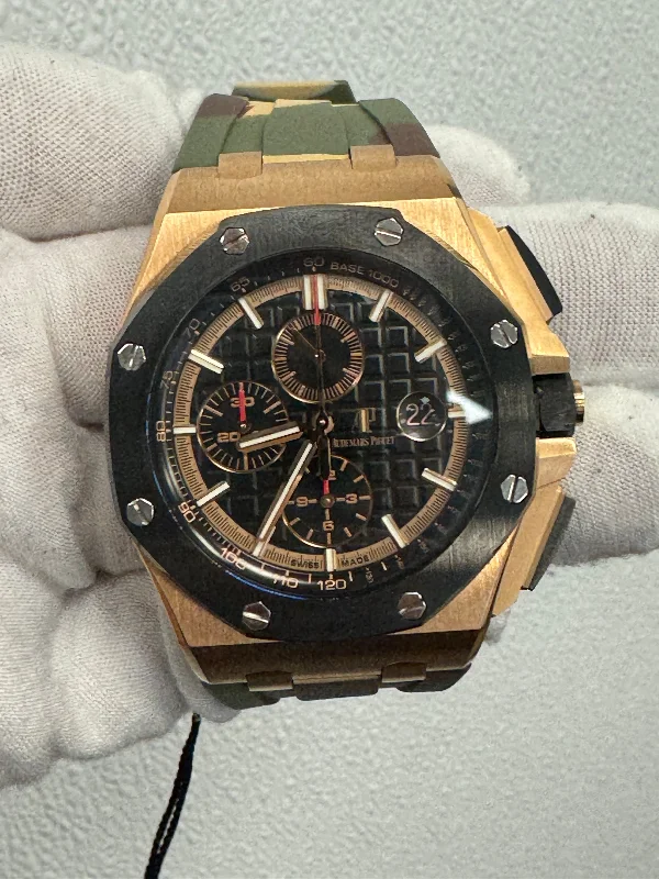 Audemars Piguet Royal Oak Offshore Rose Gold 44mm Black Chronograph Stick Dial Watch Reference #: 26401RO.OO.A002CA.02