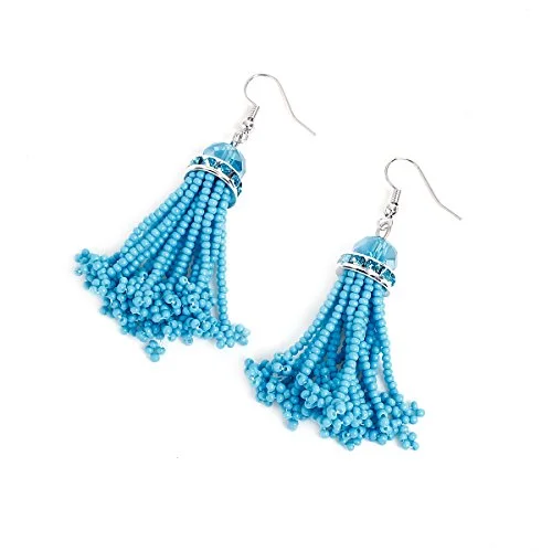 fashion wedding rings for women -Sexy Sparkles Women's Beaded tassel earrings Long Fringe Lightweight Drop Earrings Dangle