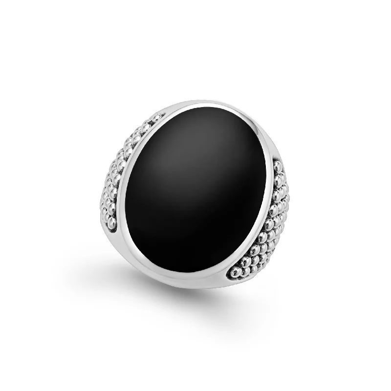 Anthem Statement Black Agate Oval Band Ring