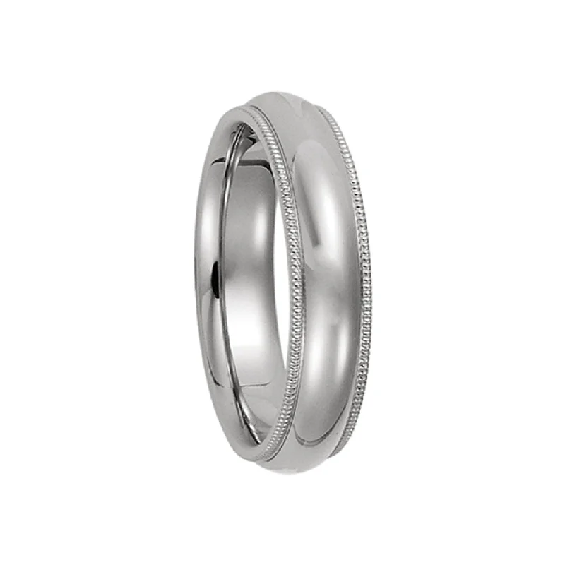 chain necklaces for women -5mm Milgrain Edge Comfort Fit Domed Band in Platinum