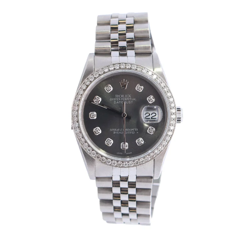 Rolex Datejust Stainless Steel 36mm Grey Diamond Dot Dial Watch Reference #: 16234