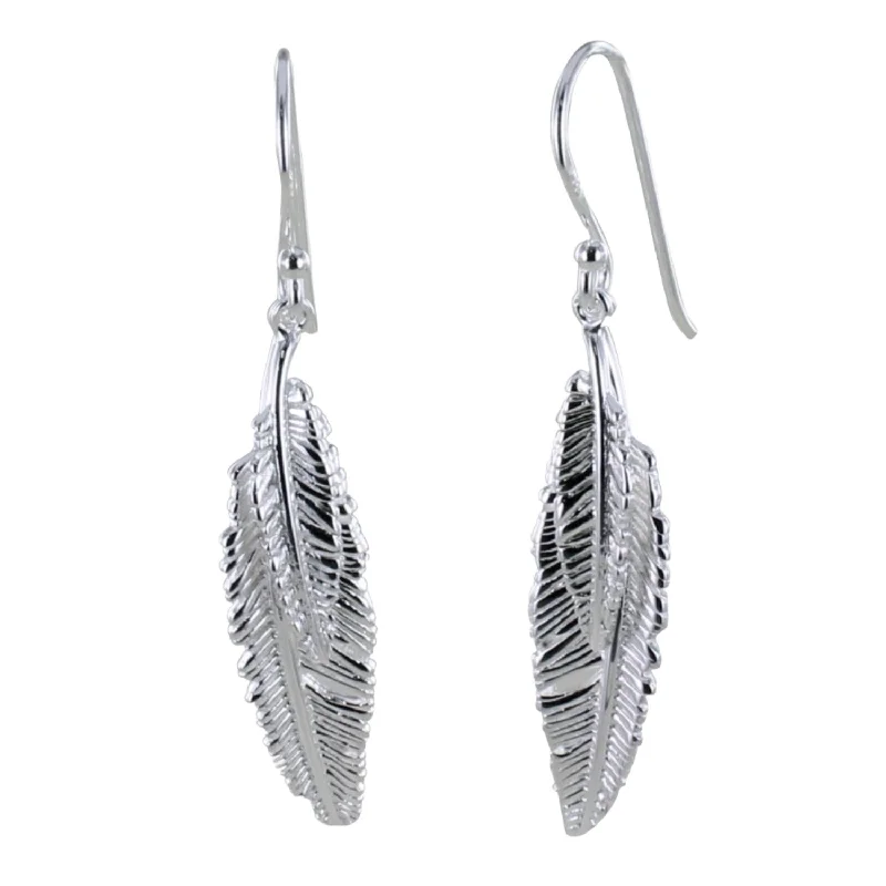 platinum rings for women -Sterling Silver Plumage Drop Earring