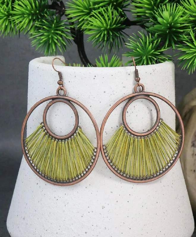 simple gold earrings for women -Green Stringed Copper Earrings