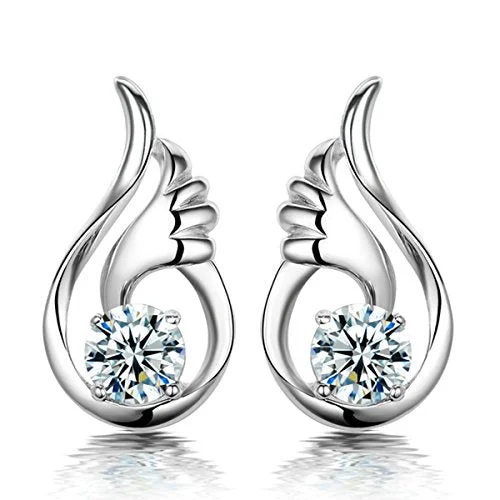 platinum rings for women -Sexy Sparkles wings Ear Post Stud Earrings Cubic Zirconia women girls teens jewelry