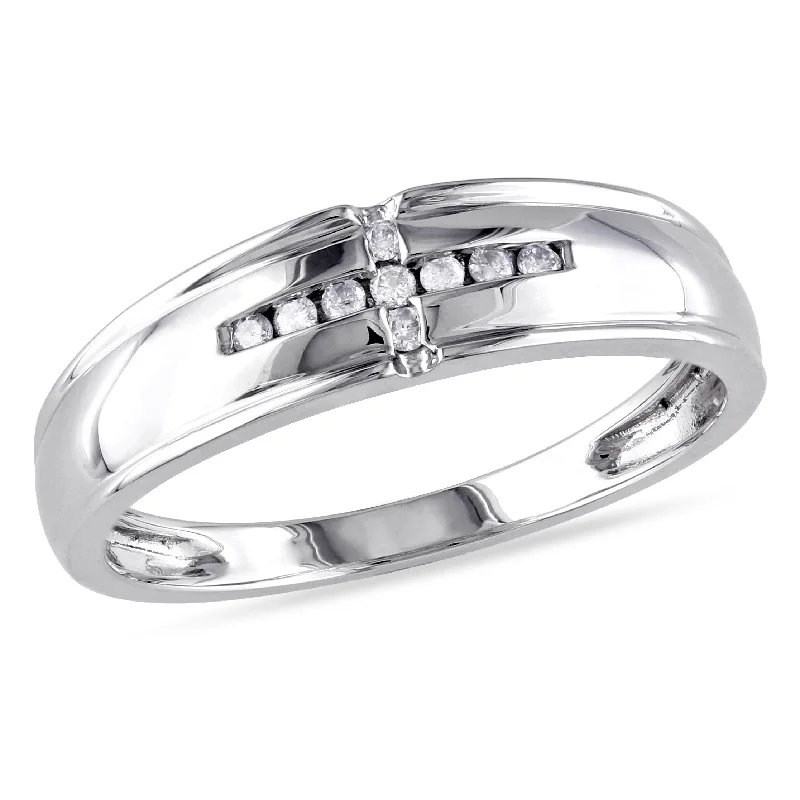 modern diamond engagement rings -Miadora 1/10 CT TW Mens Diamond Wedding Band in 10k White Gold