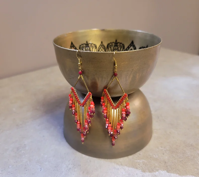 vintage-style rings for women -Red Fabulous Fringe Earrings