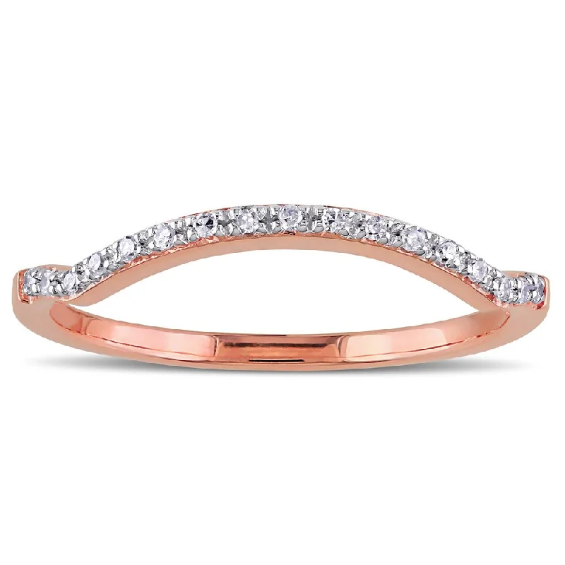 cushion cut engagement rings for women -Miadora 10k Rose Gold Diamond Accent Curved Stackable Wedding Band Ring