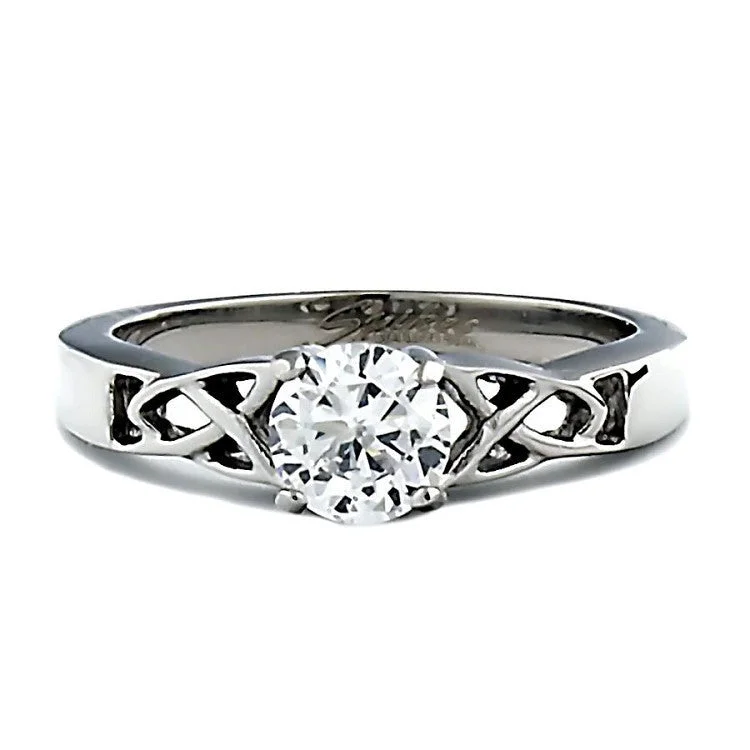 Aideen: 316 Steel 0.75ct IOF CZ Celtic Trinity Knot Promise Band Ring