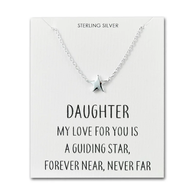 bridal necklaces for women -Sterling Silver Daughter Quote Star Necklace