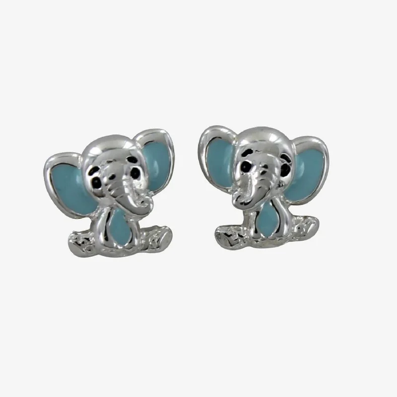 silver earrings for women -Enamel Elephant Stud Earrings