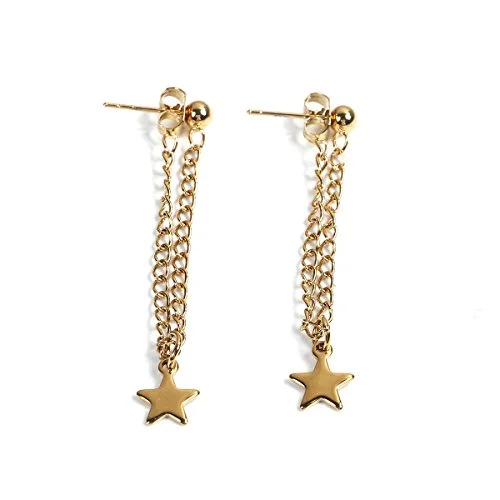 fashion rings for women -SEXY SPARKLES stainless steel Dangling chain star stud earrings for girls teens women Hypoallergenic