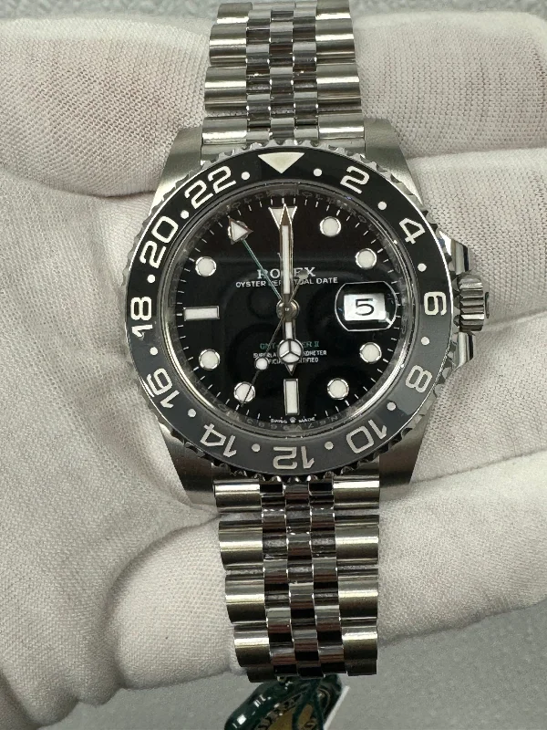 Rolex GMT Master II Stainless Steel 40mm Black Dot Dial Watch Reference #: 126710GRNR