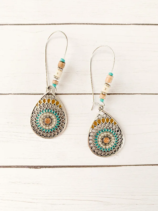 luxury platinum rings for women -Vintage Drop Earrings with Turquoise and Tan Accents