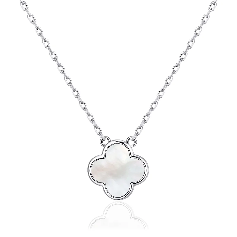 bridal pendant necklaces for women -Mother of Pearl Gemstone Clover Necklace